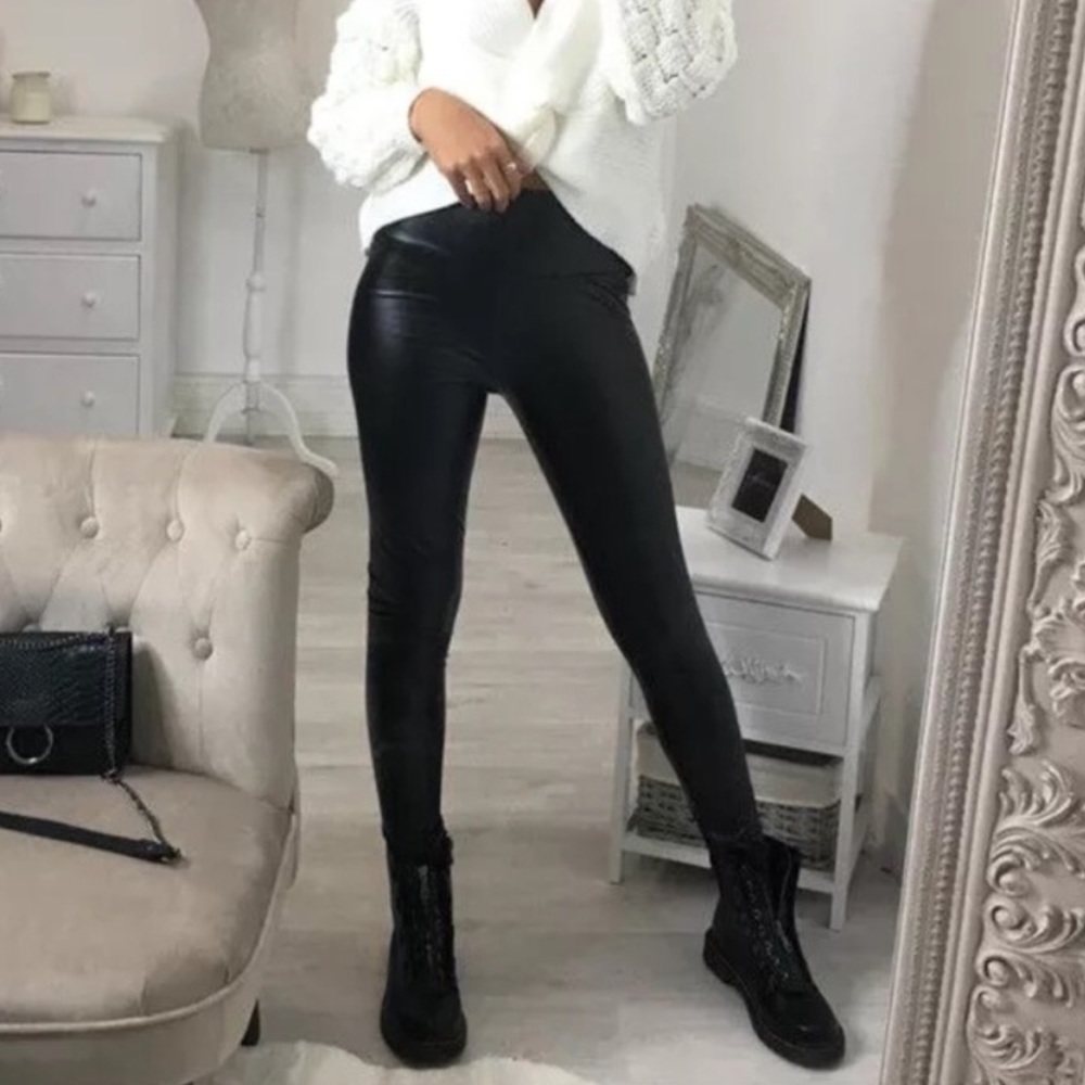 Black Snakeskin Textured Leatherette Leggings